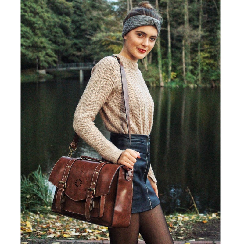 ECOSUSI Backpack for Women Briefcase Messenger Laptop Bag Vegan Leather Satchel Work Bags Fits 15.6 inch Laptops, Coffee - Image 2